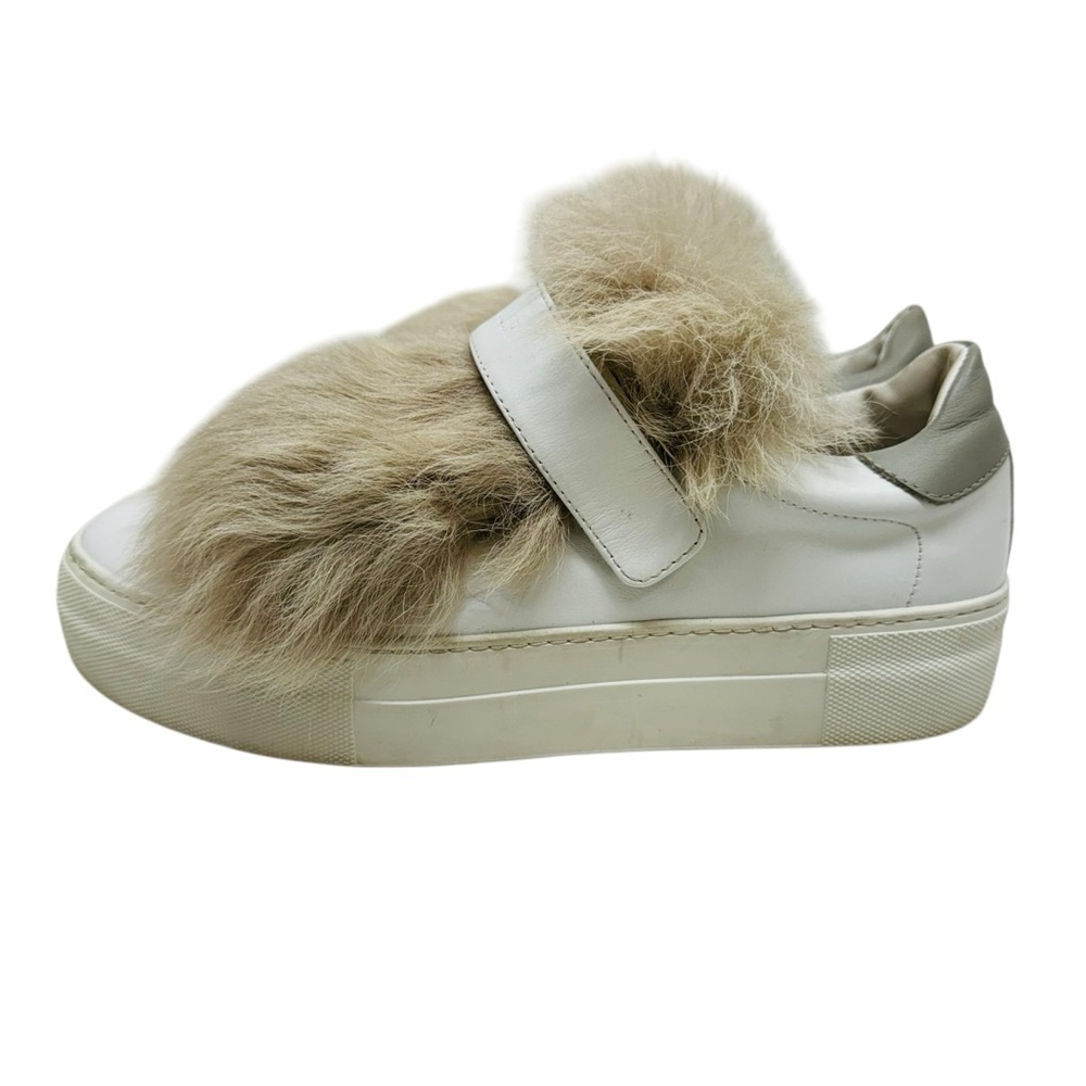 Moncler Victoire Sneakers Shoes women’s Size 7 Real Fur Trim Slip-On White - Picture 8 of 15